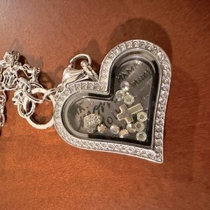 Original Origami Owl heart shaped locket with rhinestone